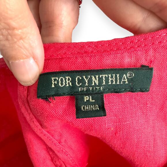 For Cynthia 100% Linen Hot Pink Short Flutter Sleeve Blouse Women's Size LP - Picture 7 of 8